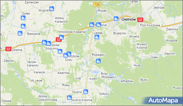 mapa Rozwady gmina Gielniów, Rozwady gmina Gielniów na mapie Targeo