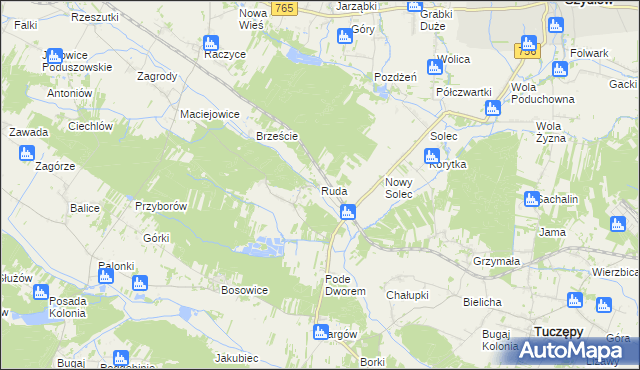 mapa Ruda gmina Gnojno, Ruda gmina Gnojno na mapie Targeo