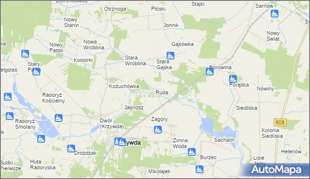 mapa Ruda gmina Krzywda, Ruda gmina Krzywda na mapie Targeo
