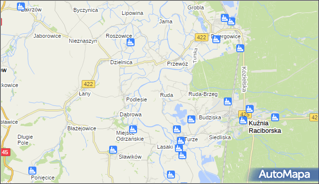 mapa Ruda gmina Kuźnia Raciborska, Ruda gmina Kuźnia Raciborska na mapie Targeo