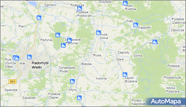 mapa Ruda gmina Radomyśl Wielki, Ruda gmina Radomyśl Wielki na mapie Targeo