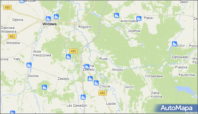 mapa Ruda gmina Widawa, Ruda gmina Widawa na mapie Targeo