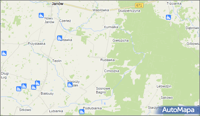 mapa Rudawka gmina Janów, Rudawka gmina Janów na mapie Targeo