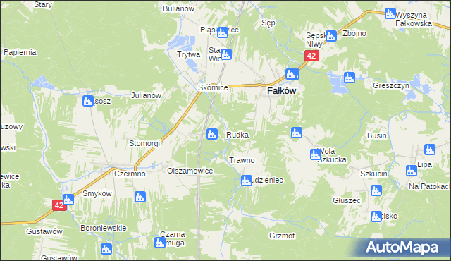 mapa Rudka gmina Fałków, Rudka gmina Fałków na mapie Targeo