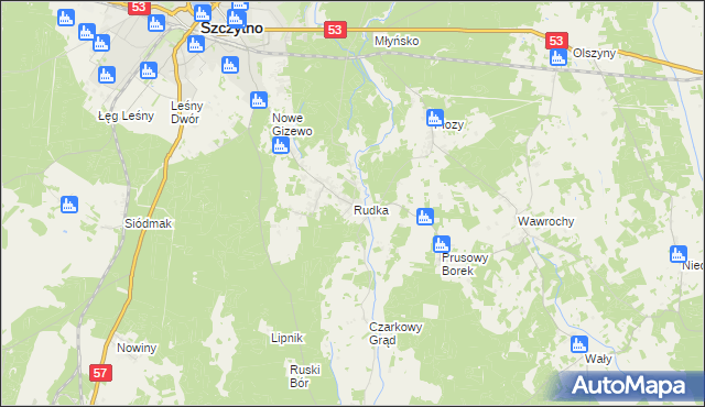 mapa Rudka gmina Szczytno, Rudka gmina Szczytno na mapie Targeo