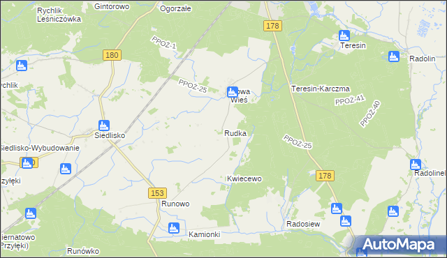 mapa Rudka gmina Trzcianka, Rudka gmina Trzcianka na mapie Targeo