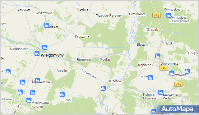 mapa Rudka gmina Wielgomłyny, Rudka gmina Wielgomłyny na mapie Targeo