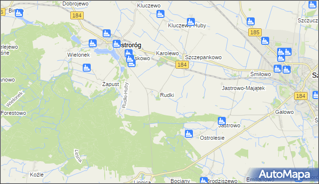 mapa Rudki gmina Ostroróg, Rudki gmina Ostroróg na mapie Targeo