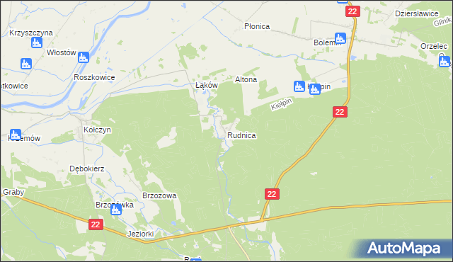 mapa Rudnica gmina Krzeszyce, Rudnica gmina Krzeszyce na mapie Targeo