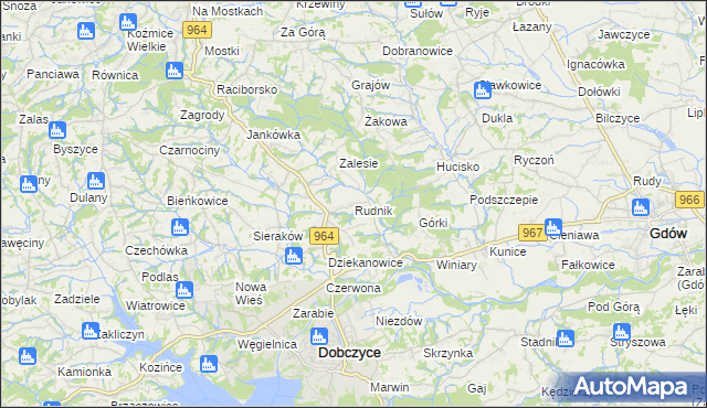 mapa Rudnik gmina Dobczyce, Rudnik gmina Dobczyce na mapie Targeo