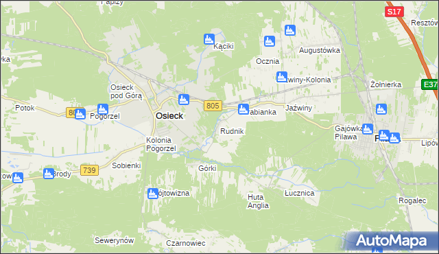 mapa Rudnik gmina Osieck, Rudnik gmina Osieck na mapie Targeo