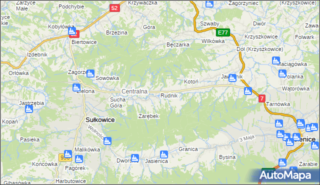 mapa Rudnik gmina Sułkowice, Rudnik gmina Sułkowice na mapie Targeo