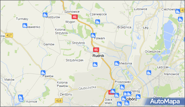 mapa Rudnik powiat raciborski, Rudnik powiat raciborski na mapie Targeo