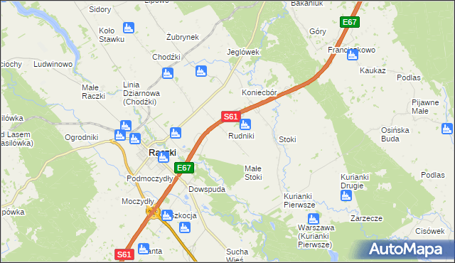 mapa Rudniki gmina Raczki, Rudniki gmina Raczki na mapie Targeo