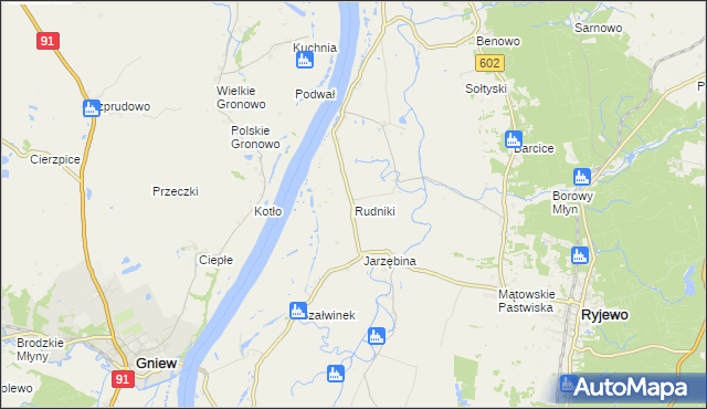 mapa Rudniki gmina Ryjewo, Rudniki gmina Ryjewo na mapie Targeo