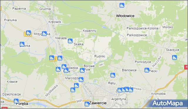 mapa Rudniki gmina Włodowice, Rudniki gmina Włodowice na mapie Targeo