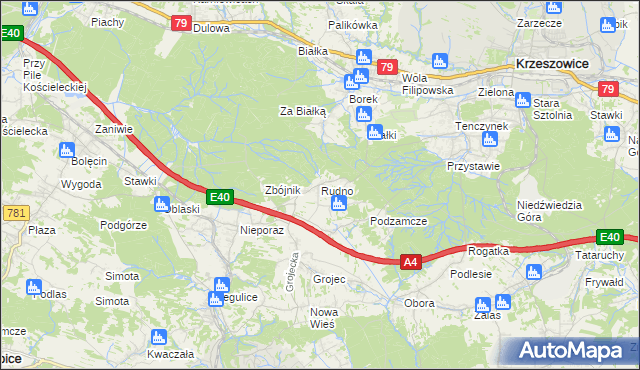 mapa Rudno gmina Krzeszowice, Rudno gmina Krzeszowice na mapie Targeo