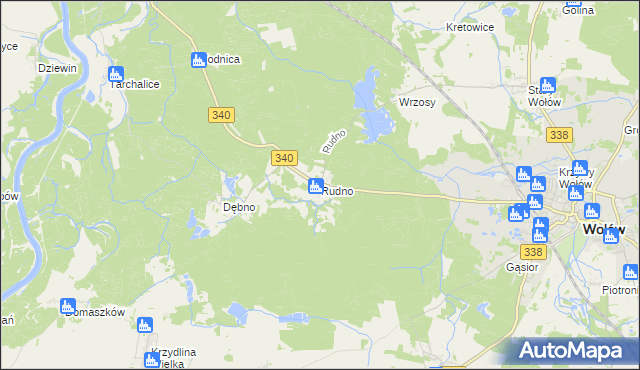 mapa Rudno gmina Wołów, Rudno gmina Wołów na mapie Targeo