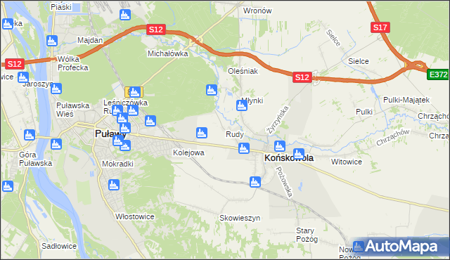 mapa Rudy gmina Końskowola, Rudy gmina Końskowola na mapie Targeo