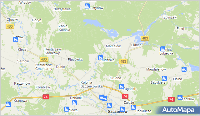 mapa Rudzisko gmina Szczerców, Rudzisko gmina Szczerców na mapie Targeo