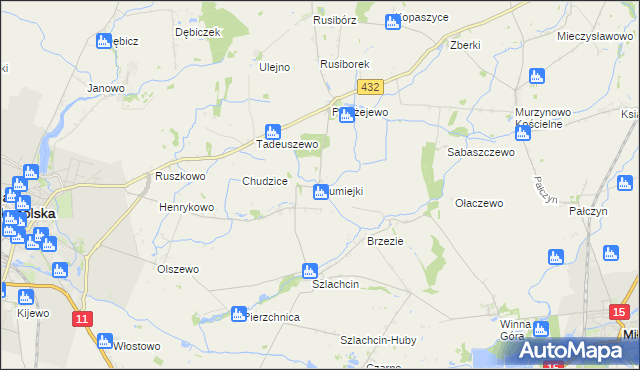 mapa Rumiejki gmina Środa Wielkopolska, Rumiejki gmina Środa Wielkopolska na mapie Targeo