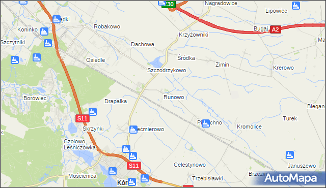 mapa Runowo gmina Kórnik, Runowo gmina Kórnik na mapie Targeo