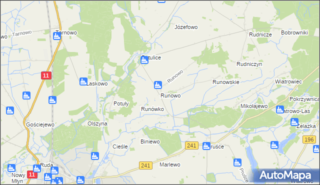 mapa Runowo gmina Wągrowiec, Runowo gmina Wągrowiec na mapie Targeo