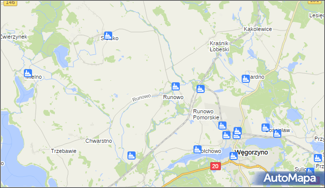 mapa Runowo gmina Węgorzyno, Runowo gmina Węgorzyno na mapie Targeo