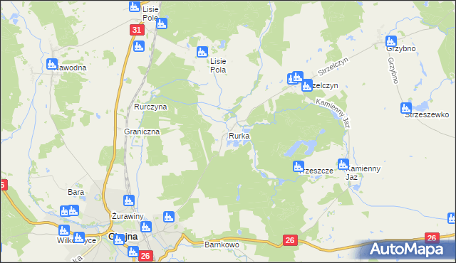 mapa Rurka gmina Chojna, Rurka gmina Chojna na mapie Targeo
