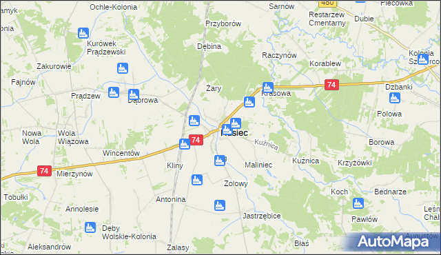 mapa Rusiec powiat bełchatowski, Rusiec powiat bełchatowski na mapie Targeo