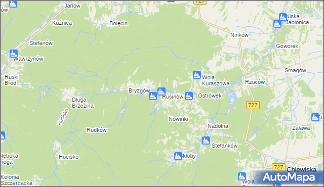 mapa Rusinów gmina Borkowice, Rusinów gmina Borkowice na mapie Targeo