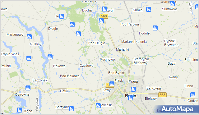 mapa Rusinowo gmina Rypin, Rusinowo gmina Rypin na mapie Targeo