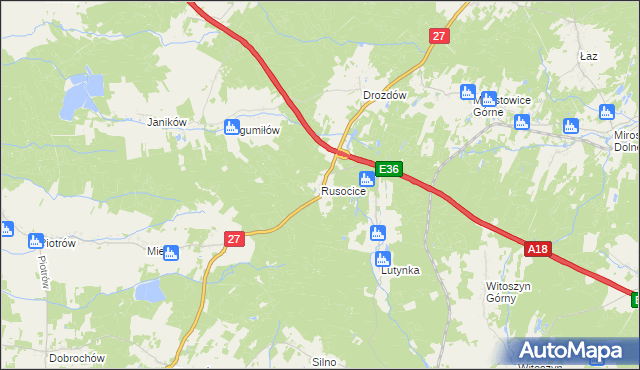 mapa Rusocice gmina Żary, Rusocice gmina Żary na mapie Targeo