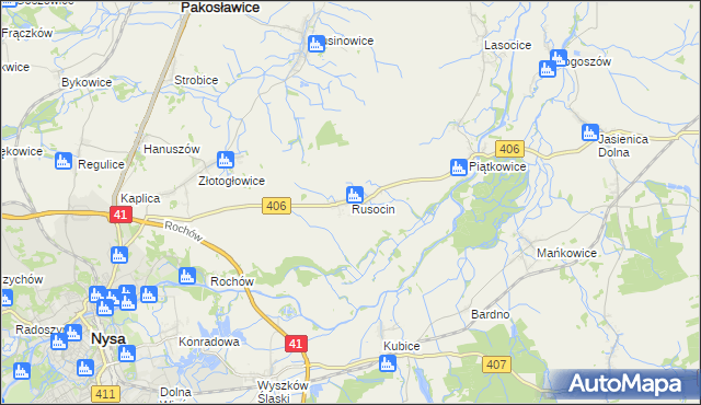mapa Rusocin gmina Nysa, Rusocin gmina Nysa na mapie Targeo