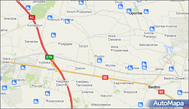 mapa Ruszki gmina Bedlno, Ruszki gmina Bedlno na mapie Targeo