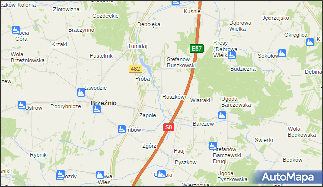 mapa Ruszków gmina Brzeźnio, Ruszków gmina Brzeźnio na mapie Targeo