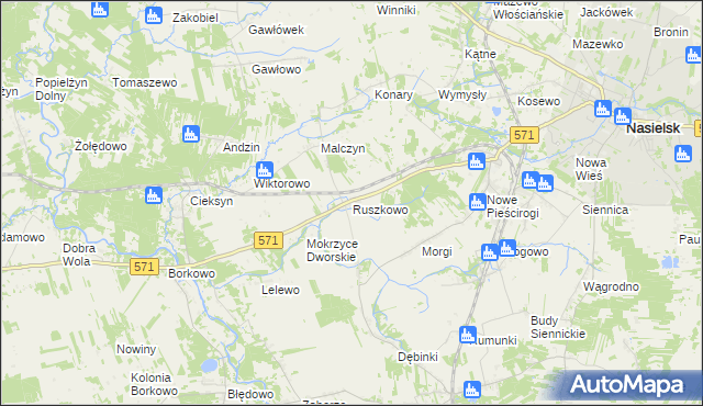 mapa Ruszkowo gmina Nasielsk, Ruszkowo gmina Nasielsk na mapie Targeo