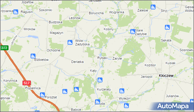 mapa Rybaki gmina Kłoczew, Rybaki gmina Kłoczew na mapie Targeo