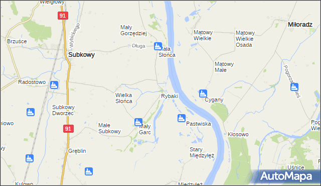 mapa Rybaki gmina Subkowy, Rybaki gmina Subkowy na mapie Targeo