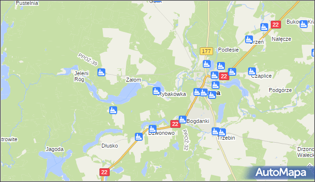 mapa Rybakówka gmina Człopa, Rybakówka gmina Człopa na mapie Targeo