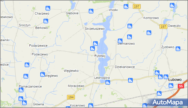 mapa Rybitwy gmina Łubowo, Rybitwy gmina Łubowo na mapie Targeo