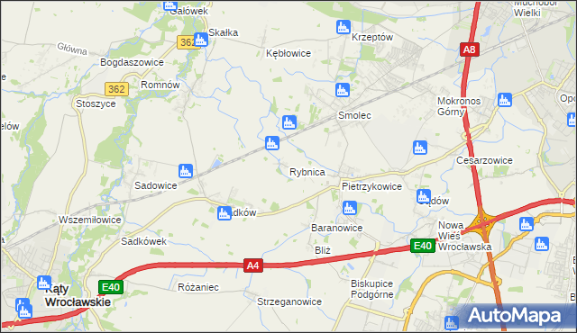 mapa Rybnica gmina Kąty Wrocławskie, Rybnica gmina Kąty Wrocławskie na mapie Targeo