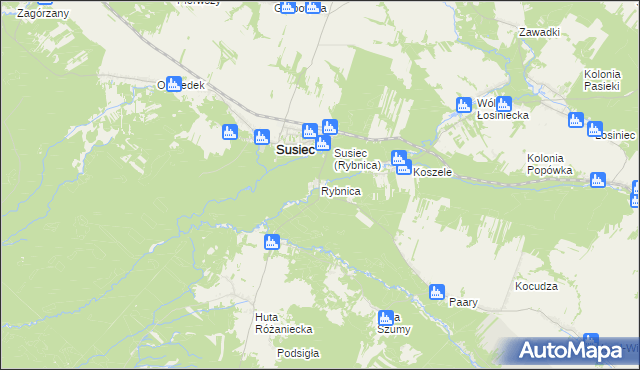 mapa Rybnica gmina Susiec, Rybnica gmina Susiec na mapie Targeo