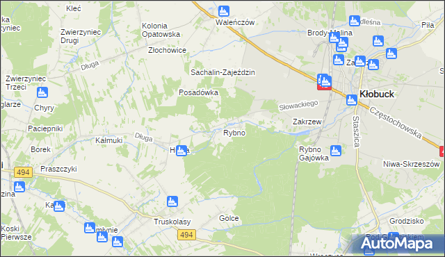 mapa Rybno gmina Kłobuck, Rybno gmina Kłobuck na mapie Targeo