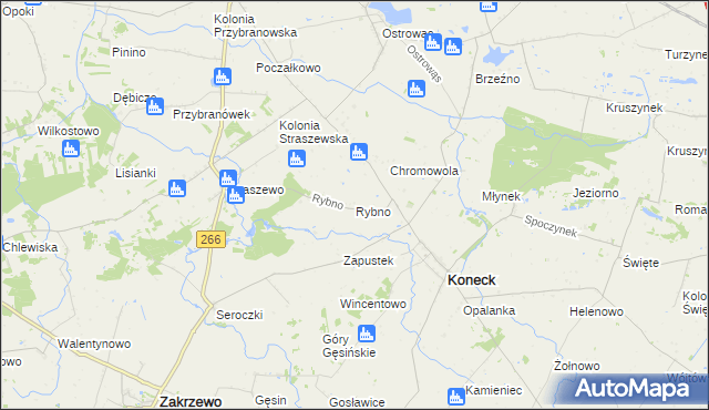 mapa Rybno gmina Koneck, Rybno gmina Koneck na mapie Targeo