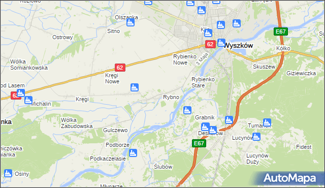 mapa Rybno gmina Wyszków, Rybno gmina Wyszków na mapie Targeo