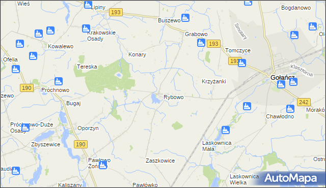 mapa Rybowo gmina Gołańcz, Rybowo gmina Gołańcz na mapie Targeo