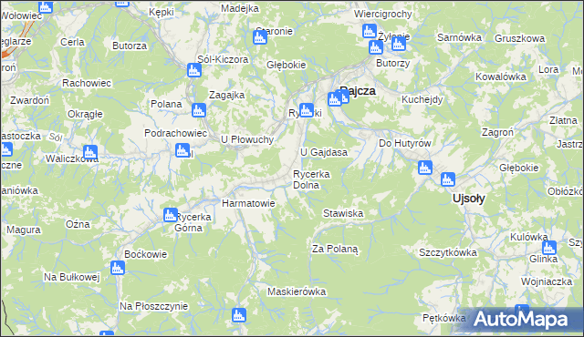 mapa Rycerka Dolna, Rycerka Dolna na mapie Targeo