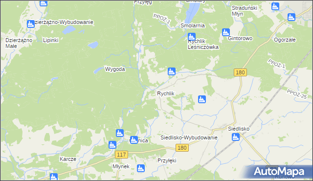 mapa Rychlik gmina Trzcianka, Rychlik gmina Trzcianka na mapie Targeo