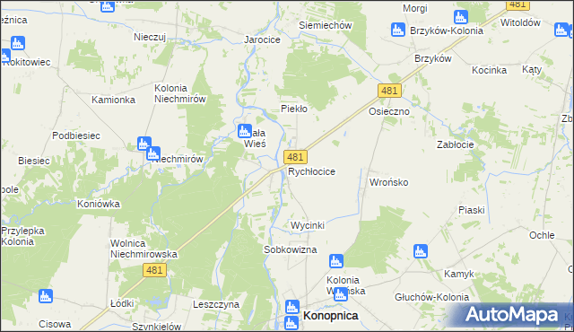 mapa Rychłocice, Rychłocice na mapie Targeo